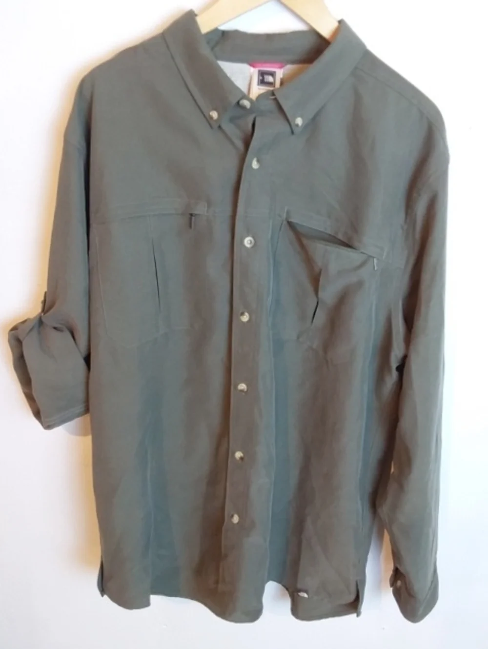 The North Face| Olive Green Tekware Hiking Shirt Zip Pockets Roll Tab Sleeves XL